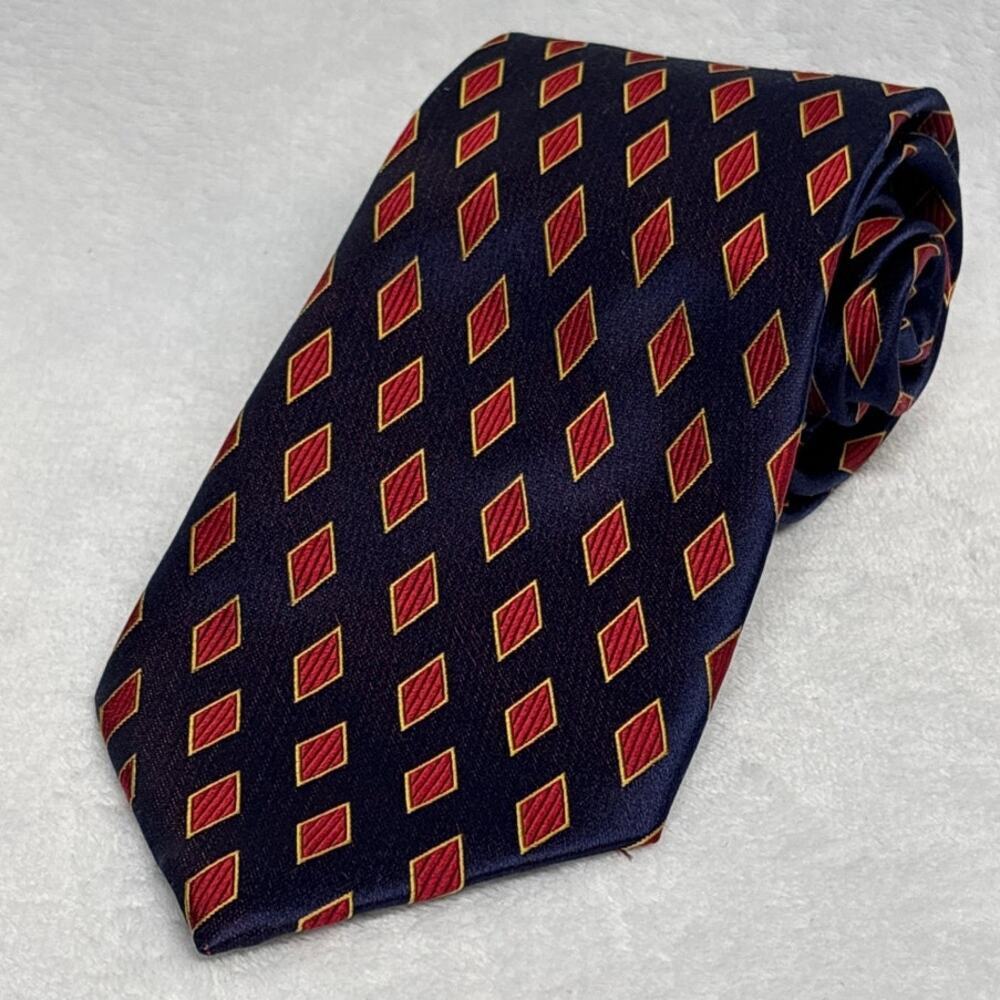 Henry Jacobson Men's Neck Tie Blue Red Yellow Geometric‎ 100% Silk Corpcore